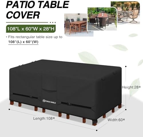 Porch Shield Waterproof Rectangular Patio Table Cover 108 x 60 inch, Black - Image 2