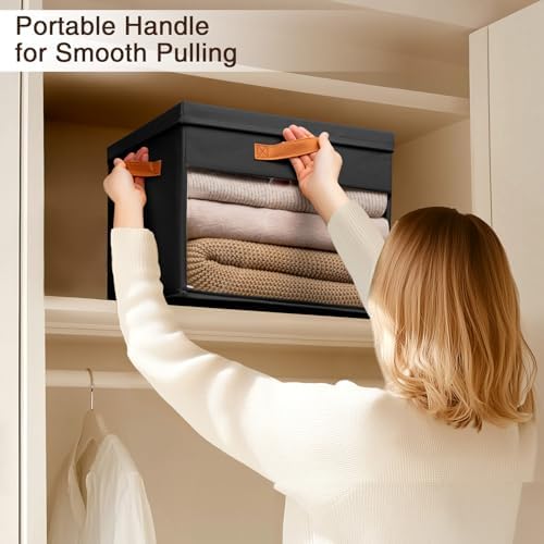 Homsorout Large Storage Bins with Lids - 6 Pack Foldable Decorative Organizers with Clear Windows & Handles, Cube Storage Organizers for Clothes, Blankets, Sweaters, Sheets, Black - Image 4