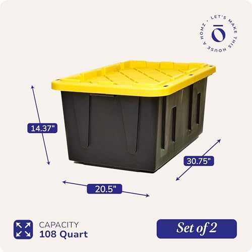 HOMZ Durabilt Plastic Storage Bins with Lids, 27 Gal, Black/Yellow, 2 Pack - Image 4