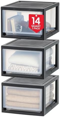 IRIS USA 6 Pack Plastic Drawer Storage Organizer, Stackable Unit with Sliding Drawers for Kitchen, Bathroom, Bedroom, Office, 14.5 Quart, Black - Image 4