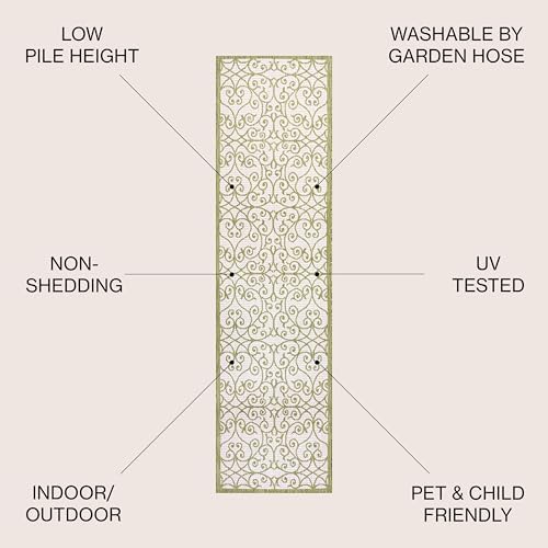 Eyely Filigree Weave Runner Rug 2X8 Green/Cream, Indoor Outdoor Rug - Image 4