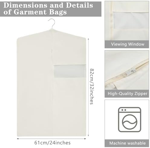 Aliceset 6 Pcs 32 Inches Cotton Garment Bags for Hanging Clothes - Image 2