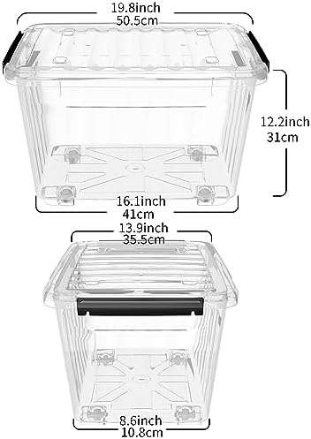 Cetomo 40Qt*4 Plastic Storage Bins, Storage Box, 4 Pack, Organizing Container with Wheels, Durable Lids and Secure Latching Buckles, Stackable and Nestable, Clear with Black Buckle - Image 3