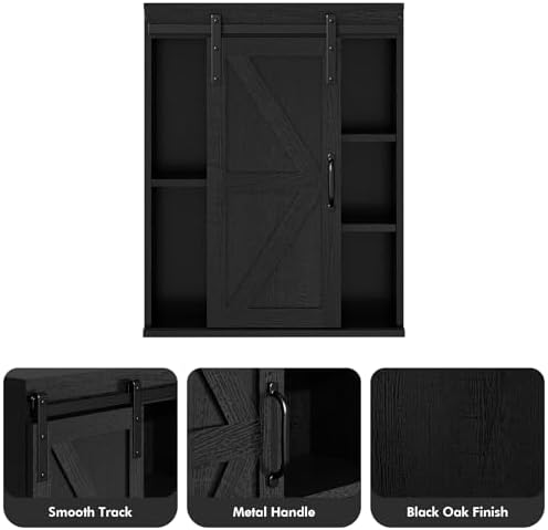 RUSTOWN Farmhouse Bathroom Wall Cabinet with Sliding Barn Door - Image 6
