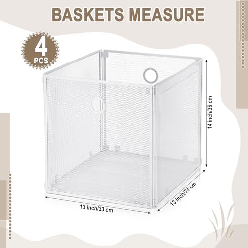 4 Pcs Foldable Metal Cube Storage Baskets, 13x13in, White - Image 2