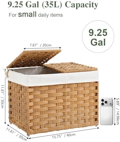 SETVSON Storage Basket with Lid Woven Wicker Baskets, 35L Natural - Image 2