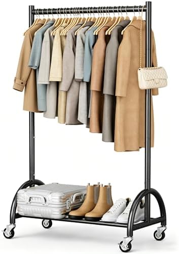 MISSLO Heavy Duty Clothing Rack with Wheels Rolling Clothes Racks for Hanging Clothes, Coats, Garment, Dress, Black, 30" W by MISSLO