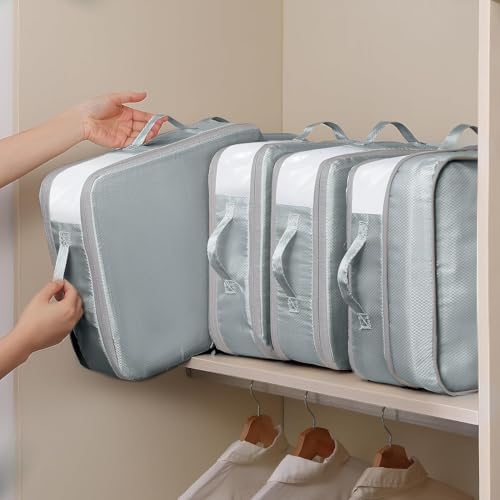 DIMJ Clothes Storage Bag 6 Pack, 19L Compression Storage Bags for Blanket, Sweater, Jacket, Closet, Sheet Storage Organizer with Window Handle, Space Saver Storage Bags with Zipper, Gray - Image 3
