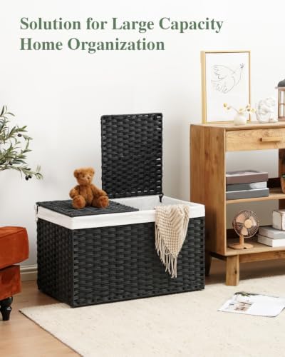 SETVSON Storage Basket with Lid Wicker Baskets for Storage, 160L Black - Image 3