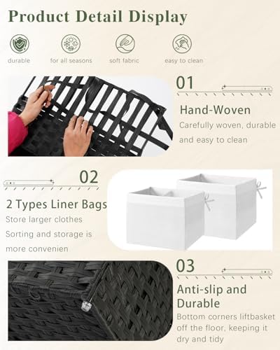 SETVSON Storage Basket with Lid PE Rattan Storage Basket 105L, Black - Image 4