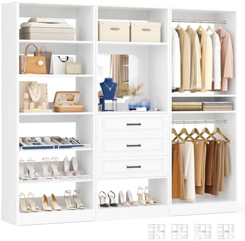 Unikito 75" Modular Closet System with 3 Sets, Mirror & Drawers, White by Unikito