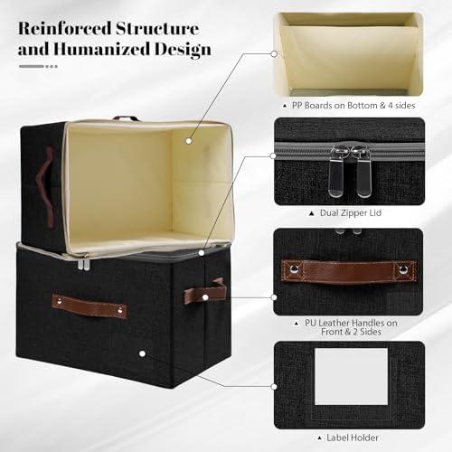 ANMINY Storage Box Fabric Bins with Zipper Lid, 17.7"x13.8"x10" Black, 3PCS - Image 4