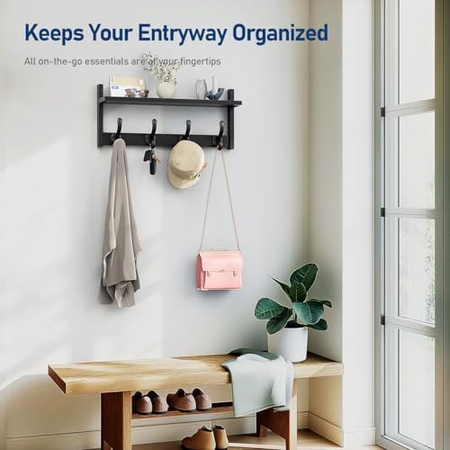 Tatub 20" Rustic Coat Rack Wall Mount with Shelf, Wall Hooks with Shelf, Heavy Duty Entryway Organizer Hangers for Hanging, Hat, Bag, Jacket for Bathroom, Living Room, Bedroom, Black - Image 5