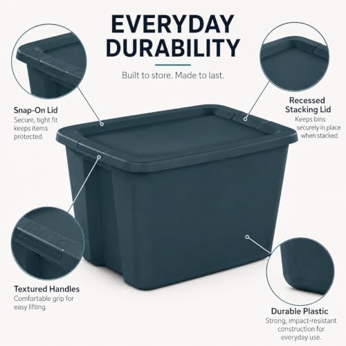 18 Gal Storage Bin with Snap-On Lid, Stackable Plastic Tote for Home, Teal - Image 6