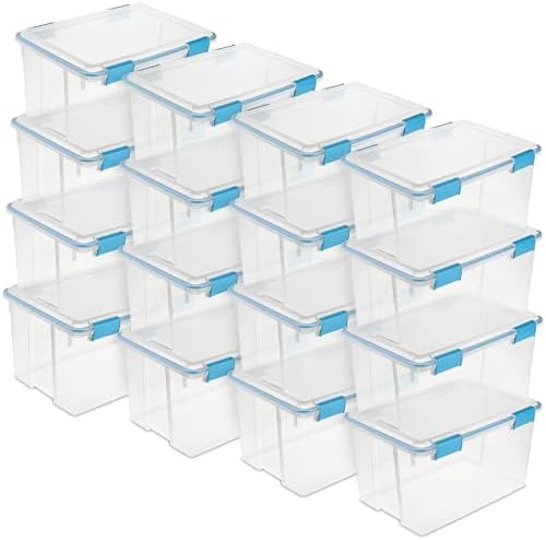 Sterilite 16-Pack Gasket Box, Weather-Resistant Storage Bins with Latching Lids, 54 Quart - Heavy-Duty Organizing Containers for Closet, Bathroom, and Office by Sterilite