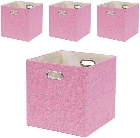 13x13x13 Inch Foldable Cube Storage Bins with Metal Handles, 4 Pack by Fboxac