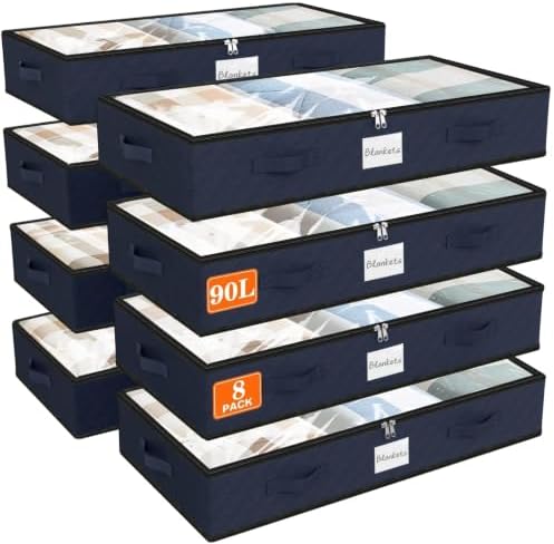 90L Under Bed Storage Containers, Storage Bags, Organizers, 8-Pack, Blue by Unknown