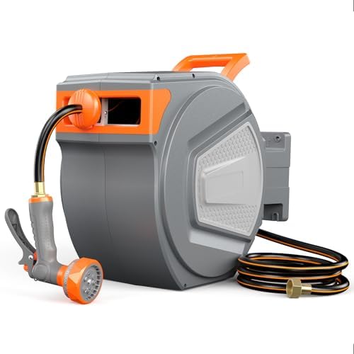 DUMOS Retractable Garden Hose Reel, 1/2 in X 65 ft Water Hose with Nozzle by DumosLifestyle