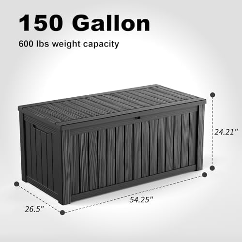 Outdoor Waterproof Resin Storage Deck Box Lockable Outside Bench UV Resistant Bin Patio Porch Furniture Pool Float Garden Tool Cushion (Black, 150 Gallon) - Image 6