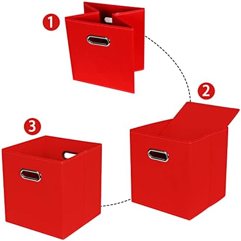 STOREONE Fabric Storage Bins Cubes Baskets Containers-(11X11X11) with Dual Handles for Shelf Closet, Nursery Home ， Bedroom Organizers, Foldable Set of 8 (Red) - Image 6
