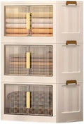 Storage Bins with Lids, 3 Tier 180 QT Stackable Plastic Storage Bins, Foldable Storages Boxes with Magnetic Doors and Wheels for Clothes, Snacks, Books, Folding Containers for Home Office by Naviconvex