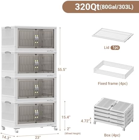 BROVIEW 320Qt Stackable Storage Bins with Lid for Home Dorm, 4Pack White - Image 2