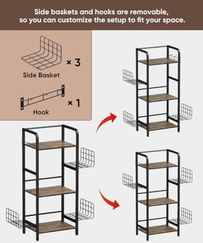 3-Tier Purse Organizer Rack, Iron & Wood Floor-Standing Bag Storage Holder with Adjustable Side Basket and Hook Handbag Organizers Display Stand Shelf for Closet, Bedroom, Entryway, Black - Image 4