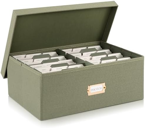 Decorative Photo Storage Box - Sturdy Linen Organizer Holds 1700 Photos by ZICOTO