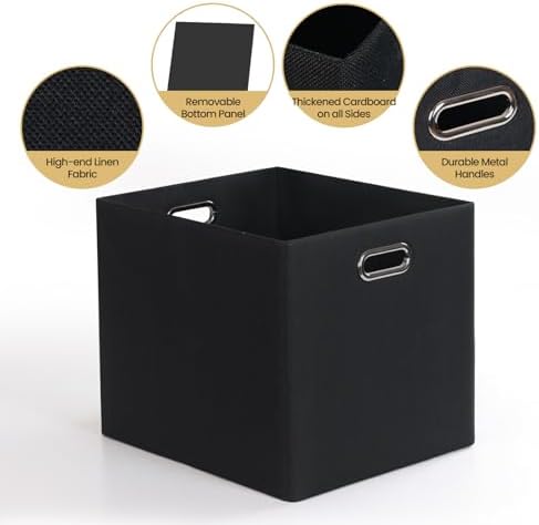 Posprica 3X Thicker Collapsible Storage Bins,13×15x13 Foldable Storage Cube Boxes Fabric Drawer for Closet Shelf Cabinet Bookcase, set of 4 (Pure Black) - Image 3