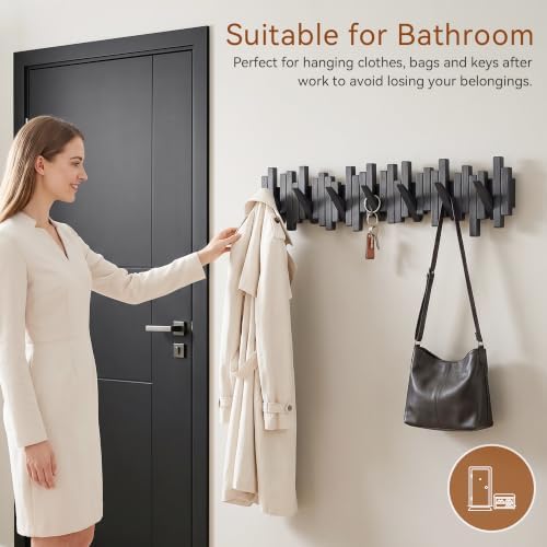 Coat Rack Wall Mount Piano Flip Down Wall Hook Rack 5 Hooks Oak - Image 5