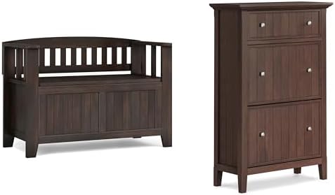 SIMPLIHOME Acadian Storage Bench and Shoe Cabinet Set in Brunette Brown by SimpliHome
