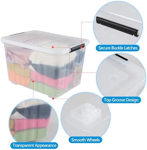 Wekioger 50 Quart Latching Box, 4 Packs Plastic Lidded Storage Bin - Image 2