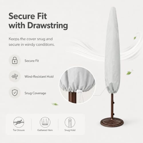 Treasure Garden X-Large Umbrella Cover, 300D Polyester Patio Umbrella Cover, Water Resistant, UPF50+ UV Protection, Drawstring Tie, Convertible Storage Pouch, Gray, Fits 8x10, 8x11 & 13 ft - Image 5