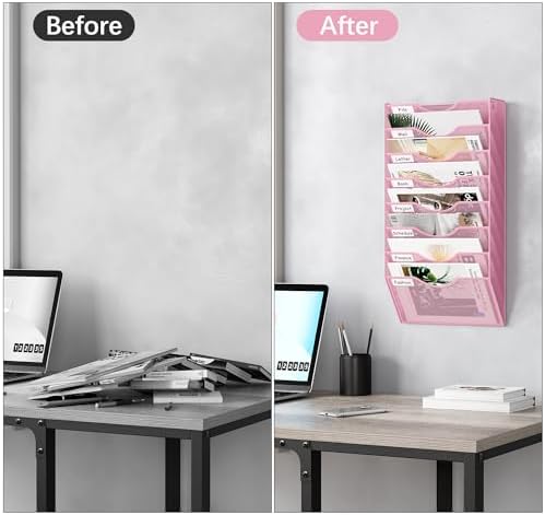 EasyPAG 8 Pocket Mesh Wall File Organizer, Hanging Paper Folder Holder with Classify Label, Vertical Wall Mount Mail Organizer for Office Home Classroom, Pink - Image 5