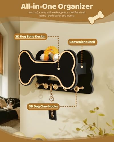 MTERSN Cute Dog Leash Holder for Wall for Dog Stuff Organizer, Black - Image 4
