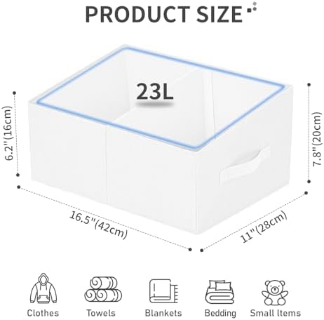 DIMJ Large Closet Shelf Organizer Bins 6 Packs with Handles and Divider, Fabric Trapezoid Storage Baskets, Foldable Clothes Containers Box for Shelf, Towel, Book, Toy, Purse, Hats, ,White - Image 2