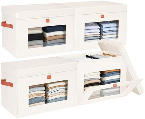 Fabric Storage Bins with Lids, 37 Qt, 4 Pack, Beige by Unknown