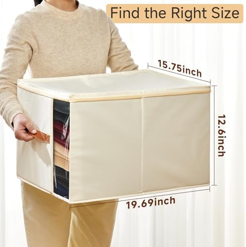64L Clothes Storage Bins with Sturdy Frame, Foldable Clothing Organizer Box, Sweater Storage Cube with Lids and Zipper, Fabric Bedding Storage Bags for Blankets, Seasonal Clothes, Comforter - Image 2