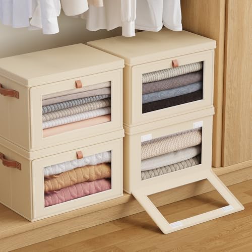 Tuza 4 Pack Foldable Storage Bins - Fabric Decorative Storage Boxes with Handles & Window, Collapsible Organizer for Closet, Shelf, Dorm Room - Image 4