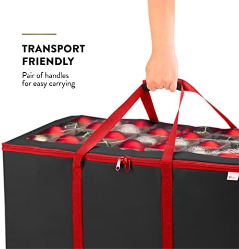 Premium Large Carrying Christmas Ornament storage Box with Clear Lid, 3" Compartment, Contains 10 Trays, Keeps 200 Holiday Ornaments & Xmas Accessories, Made Of Tear Proof Made Of 600D Oxford Fabric - Image 7