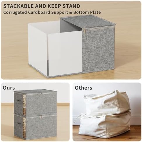 64L Clothes Storage Bins with Sturdy Frame, Foldable Clothing Organizer Box, Sweater Storage Cube with Lids and Zipper, Fabric Bedding Storage Bags for Blankets, Seasonal Clothes, Comforter - Image 4