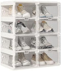 ANTBOX Foldable Shoe Rack,Shoe Organizers for Closet Plastic Shoe Storage Box Space Saving For Entryway, Large Sturdy Stackable Sneaker Cabinet Bins With Magnetic Clear Door 4 Tiers 8 Pairs by ANTBOX