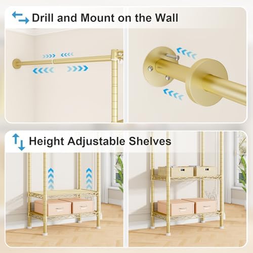 Ulif M2 Wall Mounted Closet System, Gold Clothes Rack Mount onto the Wall - Image 6