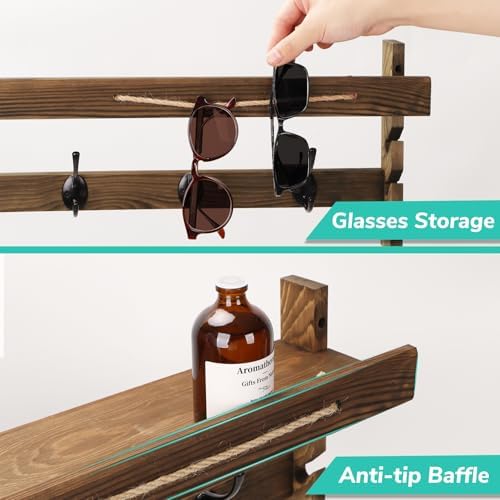 AMBIRD Wall Hooks with Shelf 28.9inch Entryway Wall Hanging Shelf, Wood Coat Hooks, Coat Rack Wall Mount Rack with 5 Dual Hooks, Glasses Organizer and Hat Organizer - Image 6
