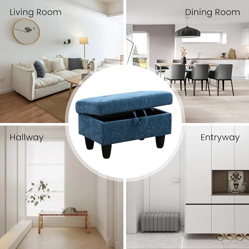28.5'' Ottoman with Storage, Linen Ottoman Foot Rest for Living Room Upholstered Footstool, Perfect Storage Ottoman Bench Bag Floor Chair for Bedroom or Entryway, Blue - Image 4