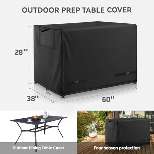 Outdoor Dining Table Cover - Heavy Duty Waterproof Cover for Patio Metal Steel Slat Table, Compatible 60" x 38" Black - Image 2