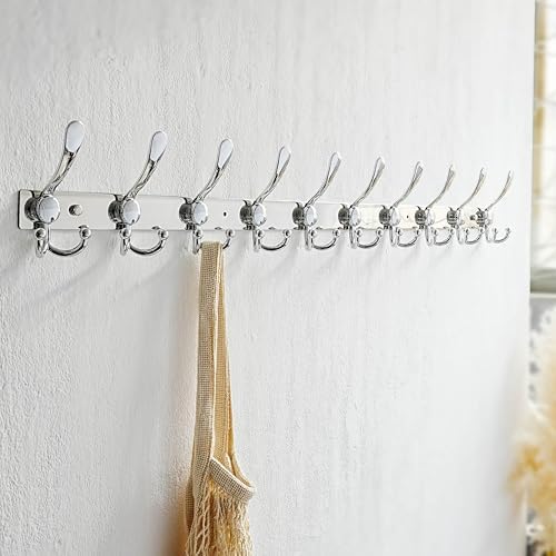 Dseap Coat Rack Wall Mount 37 Inch, Heavy Duty 12-Gauge Base vs Flimsy 1mm, Double-Thick Solid Anti-Snap Hooks, 16” Stud-Mount, Stainless Steel 10-Hook Hanger for Closet Entryway, Chromed - Image 6