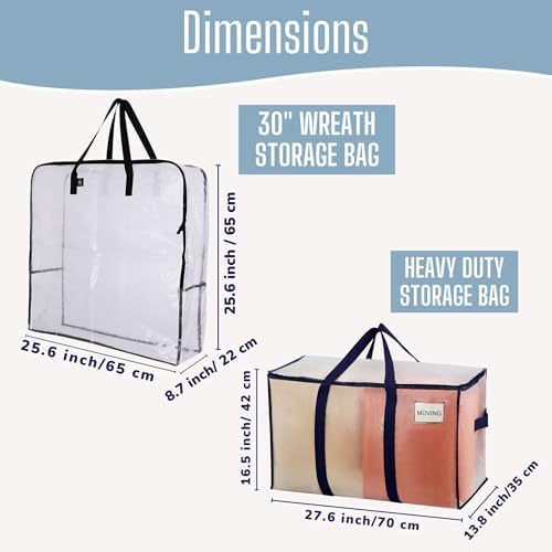 VENO 10-Pack Clear Moving & Storage Bag Bundle: Includes 6 Heavy Duty Moving Bags and 4 (30") Wreath Storage Totes for Clothes, Bedding, and College Dorm Essentials - Image 2
