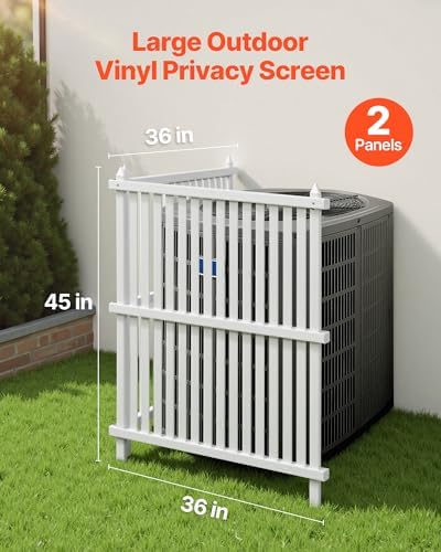 VEVOR 2 Panels Outdoor Privacy Screen, 36 x 45 in Air Conditioner Fence with 19.7 in Ground Stakes, Pool Equipment Enclosure, Strip Vinyl Privacy Fence, Ideal for Trash Can and A/C Units, White - Image 2