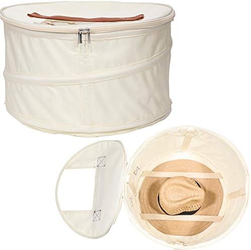 Hat Storage Box | Stuffed Animal Toy Storage | Stackable Round Pop-up Container | Travel Hat Boxes for Women & Men | Closet Organizer w Lid | Dust Cover Cowboy Sun Beach Hats (Ivory, 1 Pack) by HappiBox